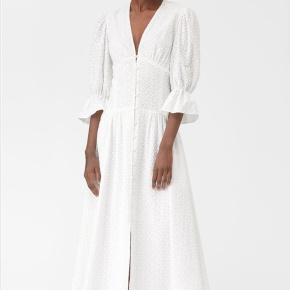 Rebecca Taylor La Vie Corset Leaf Embroidered White Romantic Button Down Dress